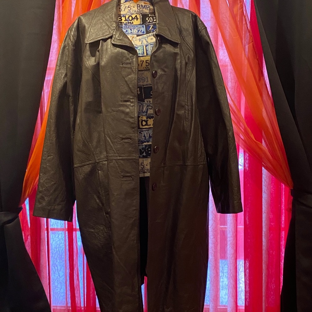 Long Dark Brown Leather Coat